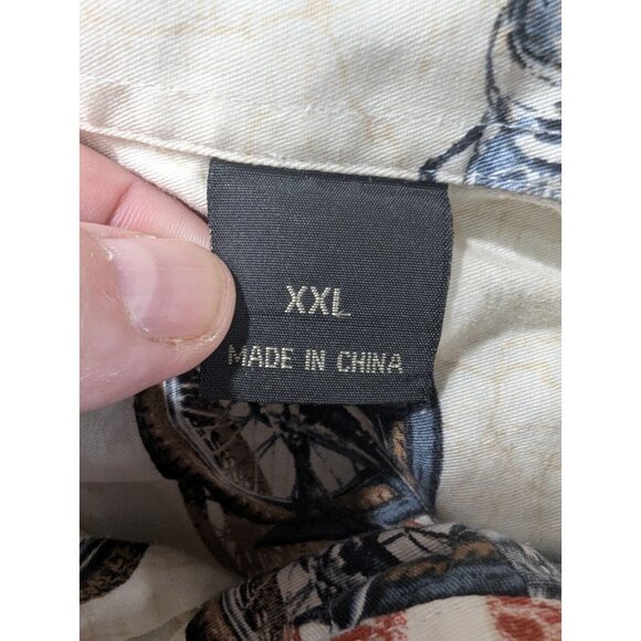 RedHead Shirt Men SZ XXL 2XL Beige All Over Motorcycle Print Short Sleeve Cotton - Picture 7 of 8